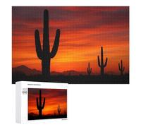1000 PCS Puzzle Per Adolescenti Desert Sunset with Cactus Silhouettes Puzzle Per Adolescenti Gioco Rompicapo Migliora La Memoria Regali Di Natale Compleanno 1000 PCS