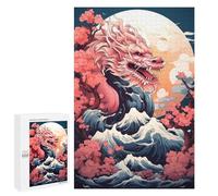 1000 PCS Puzzle Per Adolescenti Dragon Wave with Cherry Blossoms Puzzle Per Adolescenti Migliora La Memoria Sfida Da Completare Giocattoli Educativi Per L'apprendimento 1000 PCS