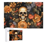 1000 PCS Puzzle Per Adolescenti Golden Skull with Flowers Artwork Puzzle Per Adolescenti Gioco Rompicapo Migliora La Memoria Regali Di Natale Compleanno 1000 PCS