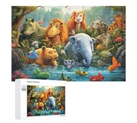 1000 PCS Puzzle Per Adolescenti Jungle Friends Gathering by The Stream Puzzle Per Adolescenti Gioco Rompicapo Migliora La Memoria Regali Di Natale Compleanno 1000 PCS