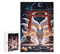 1000 PCS Puzzle Per Adolescenti Kitsune Nine-tailed Fox Torii Gate Cherry Blossom Sakura Japan Puzzle Per Adulti Puzzle Difficile Sfida Attività Divertenti A Casa Ottimo Regalo Per I Giocatori 1000 PC