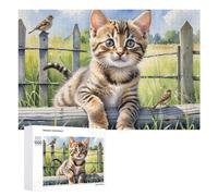 1000 PCS Puzzle Per Adolescenti Kitten on Wooden Fence with Birds Puzzle Per Adulti Gioco Pratico Corsa Di Velocità Delle Mani Divertimento Attività A Casa, 1000 PCS