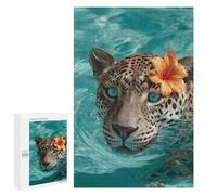 1000 PCS Puzzle Per Adolescenti Leopard in Pool with Flower Puzzle Per Adolescenti Difficili Ogni Pezzo È Unico - Regalo Di Compleanno, Regali, 1000 PCS