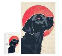 1000 PCS Puzzle Per Adolescenti Loyal Black Dog Vector Portrait with Bold Red Sun Backdrop Puzzle Per Adulti Gioco Pratico Regalo Per Donne Aiuta L'esercizio Del Cervello 1000 PCS