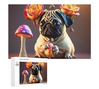 1000 PCS Puzzle Per Adolescenti Magical Pug with Flowers And Mushrooms Puzzle Per Adulti Gioco Pratico Corsa Di Velocità Delle Mani Divertimento Attività A Casa, 1000 PCS