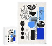 1000 PCS Puzzle Per Adolescenti Modern Blue & Black Abstract Botanical Art - Minimal Decor Puzzle Per Adolescenti Giochi Per Famiglie Analisi E Sfida Educativa Logica 1000 PCS
