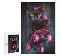 1000 PCS Puzzle Per Adolescenti Neon Skateboarding Cat Art Print Puzzle Per Adulti Per Passare Il Tempo Durante Le Vacanze Ogni Pezzo È Unico - Ottimo Regalo Per I Giocatori 1000 PCS