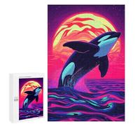 1000 PCS Puzzle Per Adolescenti Orca Leaping Neon Sunset Puzzle Per Adulti Gioco Pratico Difficile Difficile Unico Compleanno E Regali 1000 PCS