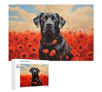1000 PCS Puzzle Per Adolescenti Puzzle Black Lab in Poppies Puzzle Per Adulti Gioco Pratico Assemblaggio Del Modello Regali Unici Per Compleanno E Natale 1000 PCS