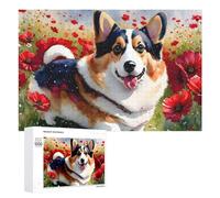 1000 PCS Puzzle Per Adolescenti Puzzle Corgi in Red Flowers Puzzle Per Adulti Gioco Rompicapo Ma Divertente E Umoristico Aiuta L'esercizio Del Cervello 1000 PCS