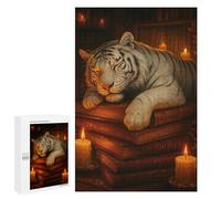1000 PCS Puzzle Per Adolescenti Puzzle Sleeping White Tiger on Books Puzzle Per Adulti Gioco Pratico Assemblaggio Del Modello Regali Unici Per Compleanno E Natale 1000 PCS