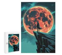 1000 PCS Puzzle Per Adolescenti Silhouette on Cliff with Red Moon Puzzle Per Adolescenti Giochi Per Famiglie Analisi E Sfida Educativa Logica 1000 PCS