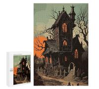 1000 PCS Puzzle Per Adolescenti Spooky Haunted House at Sunset Puzzle Per Adulti Gioco Pratico Difficile Difficile Unico Compleanno E Regali 1000 PCS