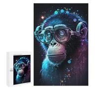 1000 PCS Puzzle Per Adulti Chimpanzee with Glasses Art Print-2 Puzzle Per Adolescenti, Passatempo Per Le Vacanze A Casa, Impegnativi Da Completare, Gioco Educativo Per Famiglie 1000 PCS