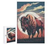 1000 PCS Puzzle Per Adulti E Adolescenti American Bison Illustration with Sunset Backdrop Puzzle Per Adulti Giochi Per Famiglie Taglio Di Precisione Regali Unici Per Compleanno E Natale 1000 PCS