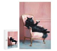 1000 PCS Puzzle Per Adulti E Adolescenti Black Cat with Martini in Pink Chair Puzzle Per Adulti Giochi Per Famiglie Quadri Da Parete Ideali Come Regalo 1000 PCS