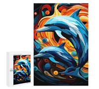 1000 PCS Puzzle Per Adulti E Adolescenti Dolphins in Abstract Colorful Ocean Puzzle Gioco Pratico Corsa Di Velocità Manuale Regali Unici Per Compleanno E Natale 1000 PCS