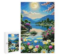 1000 PCS Puzzle Per Adulti E Adolescenti Floral Lake Landscape with Moon Puzzle Per Adulti Giochi Per Famiglie Taglio Di Precisione Regali Unici Per Compleanno E Natale 1000 PCS