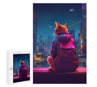 1000 PCS Puzzle Per Adulti Puzzle Ginger Cat Jacket Backpack Puzzle Per Adulti Gioco Rompicapo Decorazione Murale Divertimento A Casa Attività, 1000 PCS
