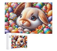 1000 PCS Puzzle Per Adulti Puzzle Happy Easter Bunny Basket Puzzle Per Adulti Gioco Rompicapo Decorazione Murale Divertimento A Casa Attività, 1000 PCS