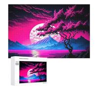 1000 PCS Puzzle Per Adulti Puzzle Neon Dreamscape with Cherry Blossom Tree Puzzle Per Adulti Gioco Rompicapo Decorazione Murale Divertimento A Casa Attività, 1000 PCS