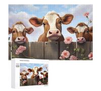 1000 PCS Puzzle Per Adulti Puzzle Three Cows Peeking Over Wooden Fence Puzzle Per Adulti Gioco Rompicapo Decorazione Murale Divertimento A Casa Attività, 1000 PCS