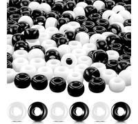 1000 Perline acriliche nere per pony Perline Acrilico Pony Beads Mini Set per DIY - Foro Grande - 1000 Pezzi colori misti - Misura 6x8 mm - Colori Nero e Bianco