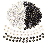1000 perline in acrilico con lettere dell'alfabeto, 4 x 7 mm, ordinate dalla A alla Z, distanziatori sfusi per la realizzazione di gioielli e braccialetti (perline con lettera bianca/nera con lettera