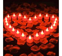 1000 petali di rosa artificiali con 24 candele a LED a cuore romantico - senza fiamma romantica candela a LED per la notte romantica, San Valentino, anniversario, matrimonio, decorazione