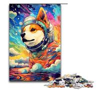 1000 pezzi Astronauta Shiba Inu di Splatters Un sacco di puzzle spessi e colorati regali per adulti lista dei desideri di Natale con Babbo Natale per adolescenti dai 14 anni in su 75x50 cm