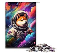 1000 pezzi Astronauta Shiba Inu di Splatters Un sacco di puzzle spessi e colorati regali per adulti lista dei desideri di Natale con Babbo Natale per adolescenti dai 14 anni in su 75x50 cm