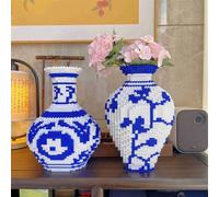 1000 pezzi Blocchi da costruzione in porcellana blu e bianca romantici, possono essere utilizzati come profumo di fiori, perfetti come regalo, modello di assemblaggio a piccole particelle, puzzle gioc