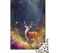 1000 pezzi Carino Cervo Fiore 2 per adulti Puzzle in legno difficile per adulti Regali della vigilia di Natale 1000 pezzi (75x50 cm)