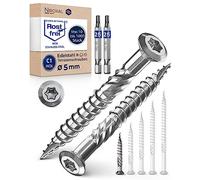 1000 pezzi di viti per terrazza da 5 x 40 mm di lunghezza | PERFETTO per piastrelle di terrazza da 16 mm | acciaio inox C1 temprato e antiruggine | Torx 25 incluso 2 bit | viti per legno con testa
