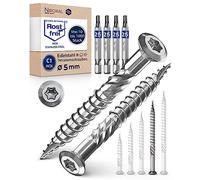 1000 pezzi di viti per terrazza da 5 x 70 mm di lunghezza | PERFETTO per piastrelle di terrazza da 27 mm | acciaio inox C1 temprato e antiruggine | Torx 25 incluso 4 bit | viti per legno con testa