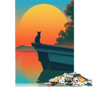 1000 pezzi "Gatto su una barca al tramonto", puzzle per adulti, gioco educativo, giocattolo sfida, 1000 pezzi (75 x 50 cm)