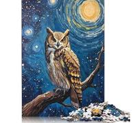 1000 pezzi Gufo nella notte stellata dipinto per adulti Puzzle difficili Puzzle in legno per adulti 1000 pezzi (75x50 cm)