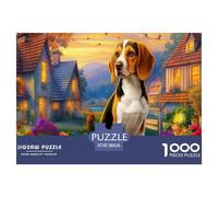 1000 Pezzi in Carta Riciclata, Beagle tra i Fiori con Castello Fiabesco sullo Sfondo, Gioco Educativo per Decompressione, Attività Familiare, Beagle tra i Fiori con Castello Fiabesco