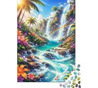 1000 Pezzi Mini Puzzle per Famiglia Cascata Arcobaleno Fiore Educativo | 70 x 50 cm Carta Decorazione Soggiorno Taglio Preciso Regalo Amico Rilassamento