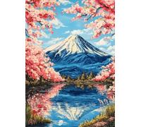 1000 pezzi Monte Fuji Cherry Blossom Pittura a Olio Jigsaw Puzzle, Lago Giapponese & Sakura Puzzle con poster, 50,8 x 71,1 cm Nature Art Puzzle per adulti e famiglia, regalo unico per gli amanti del