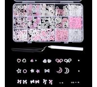 1000 Pezzi Nail Charms Gioielli per Unghie 3D Charm Unghie Nail Art Gioielli con Pietre Preziose Gemma Piatto Perla Cuore Stella Luna Fiocco Accessori Unghie per Nail Design (Rosa, Bianco)