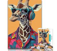 1000 pezzi per adolescenti Giraffa che ascolta musica Puzzle da 1000 pezzi per adolescenti e adulti, allena il tuo cervello e le tue mani Regalo di compleanno, regali 26x38cm