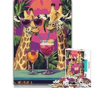 1000 pezzi per adolescenti Giraffa che beve un drink Puzzle da 1000 pezzi per adulti e adolescenti rafforza l'amore tra coppie dai 14 anni in su 38x26cm