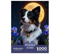 1000 Pezzi Puzzle Border Collie Per Adulti, Rompicapo Con Flower Full Moon, Gioco Educativo, Regalo Originale 38x26cm/1000pcs