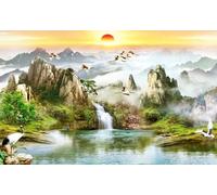 1000 pezzi Puzzle ，Chinese Style Feng Shui Painting Picture Poster ，Per Retro Decorazione Artistica Da Parete ，Per Puzzle Per Adulti Per Alleviare Lo Stress Della Famiglia Dw260Sk