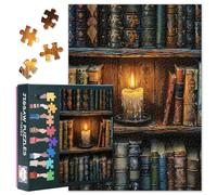 1000 pezzi Puzzle per adulti - Libreria con candela accesa Arte, 70 x 50 cm, regalo impegnativo per gli amanti dei libri e degli uomini/donne