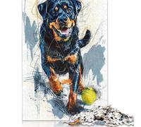 1000 pezzi Rottweiler che cattura la palla per adulti Puzzle difficili Puzzle per adulti Puzzle per attività in famiglia 38x26 cm/1000 pezzi