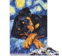 1000 pezzi Rottweiler cucciolo che dorme notte stellata puzzle per adulti bambini creativo puzzle di carta rettangolare divertente giocattolo educativo 1000 pezzi (38x26 cm)
