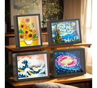 1000+ pezzi Set di blocchi per dipingere l'arte dei pixel con cornice, Notte stellata di Van Gogh, La grande onda di Kanagawa, Girasoli, set di giocattoli di blocchi per dipingere l'arte dei pixel, de