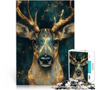 1000 Piece Jigsaws for Adults Golden Deer Portrait Made of cardboard，for age 14 years and over Educational Learning Toys Family Games Christmas game Presents for Women。size：38x52cm/14.96x20.47inch
